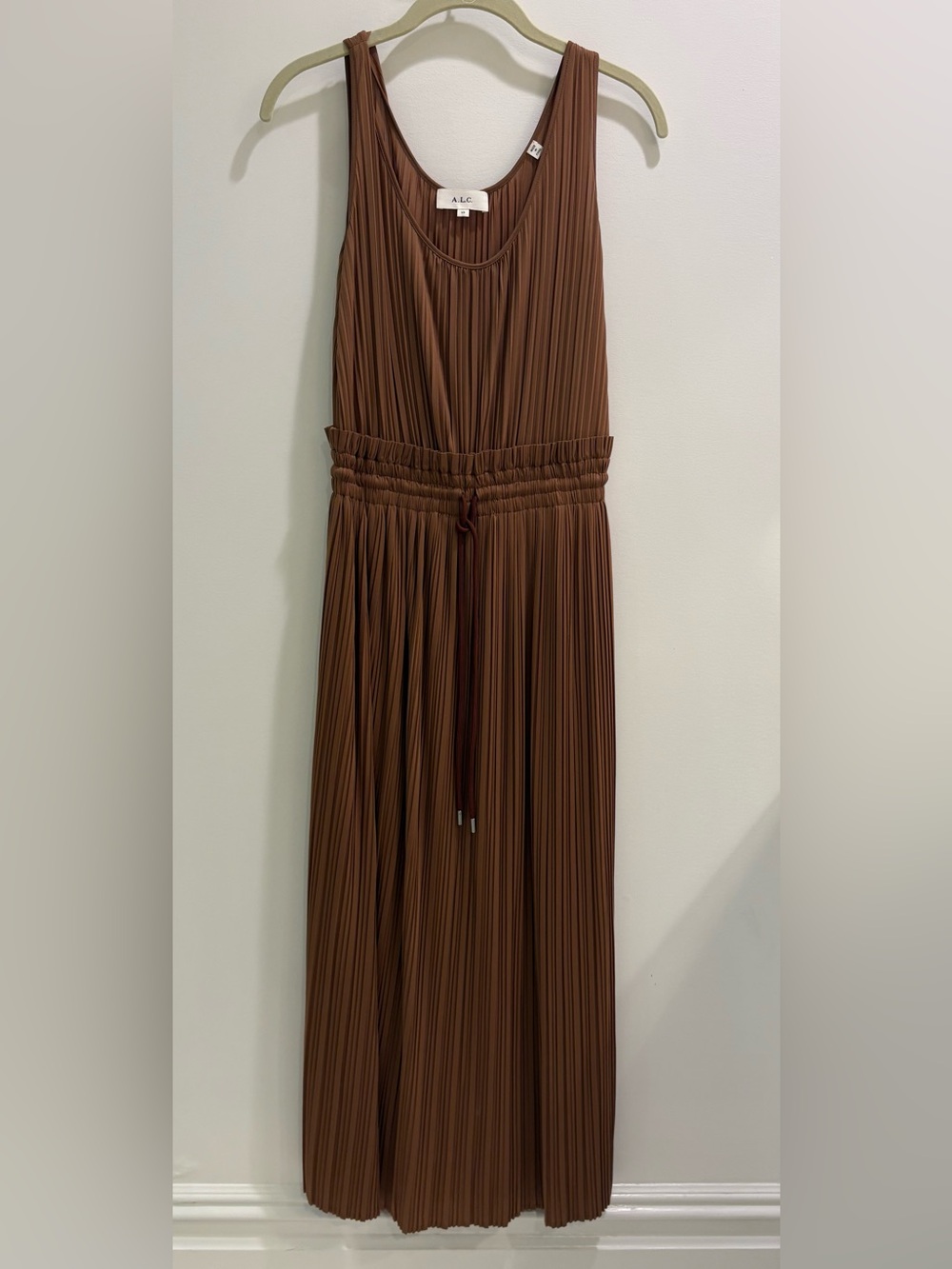 A.L.C. Brown Pleated Sleeveless Maxi Dress XS